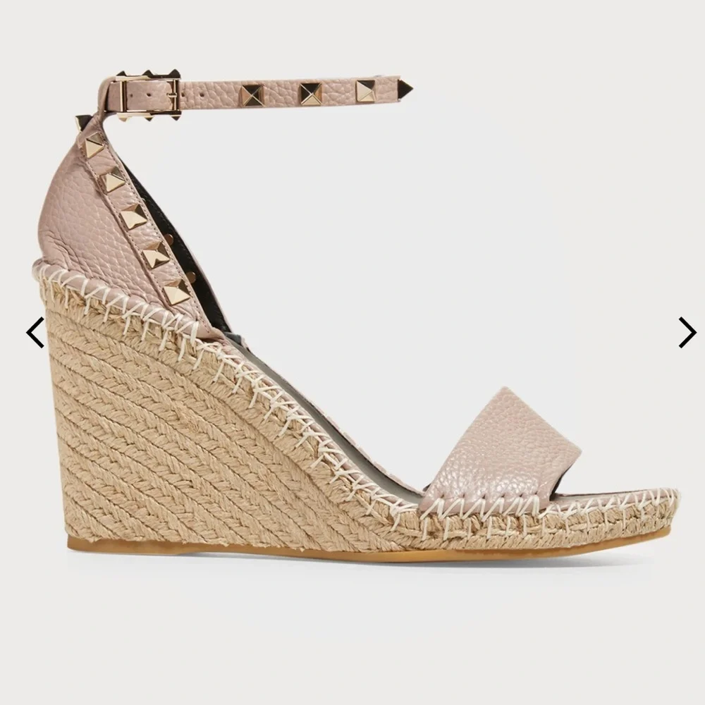 Valentino Rockstud Double Espadrille Wedge Sandals - Picture 1 of 6